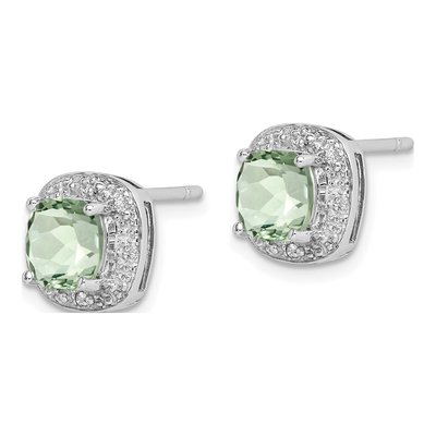 Sterling Silver Cushion Prasiolite & Diamond Stud Earrings – view 3