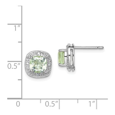 Sterling Silver Cushion Prasiolite & Diamond Stud Earrings – view 5