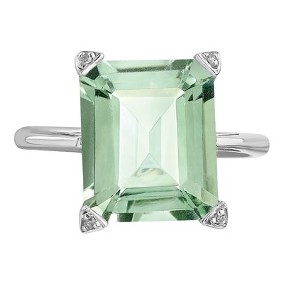 Sterling Silver Prasiolite & Diamond Ring – view 6