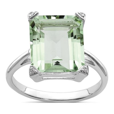 Sterling Silver Prasiolite & Diamond Ring