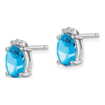 Sterling Silver Oval Swiss Blue Topaz & Diamond Stud Earrings – view 3