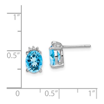 Sterling Silver Oval Swiss Blue Topaz & Diamond Stud Earrings – view 5