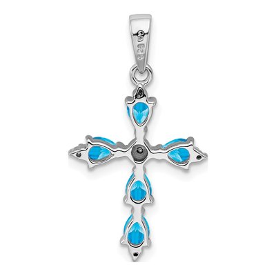 Sterling Silver Swiss Blue Topaz & Diamond Cross Pendant – view 4