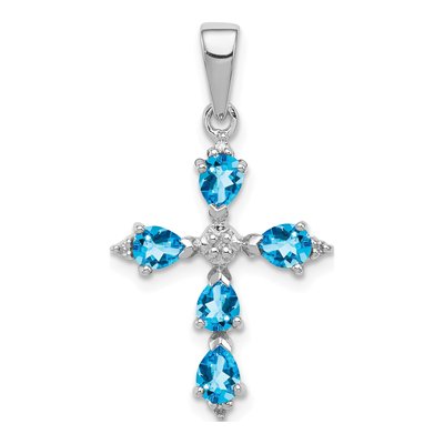 Sterling Silver Swiss Blue Topaz & Diamond Cross Pendant
