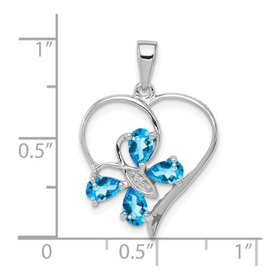 Sterling Silver Sky Blue Topaz & Diamond Butterfly Heart Pendant – view 4