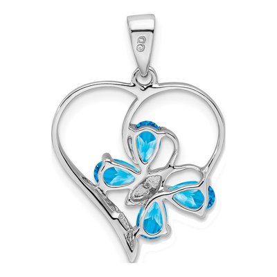 Sterling Silver Sky Blue Topaz & Diamond Butterfly Heart Pendant – view 5