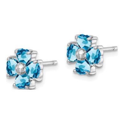 Sterling Silver Heart Swiss Blue Topaz Flower Stud Earrings – view 3