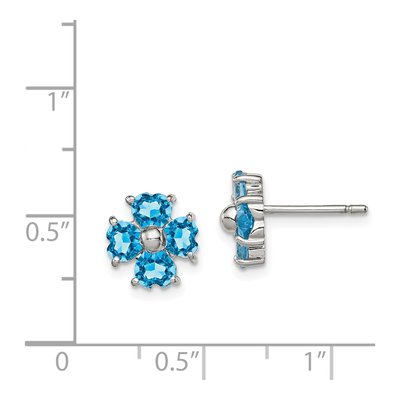 Sterling Silver Heart Swiss Blue Topaz Flower Stud Earrings – view 5