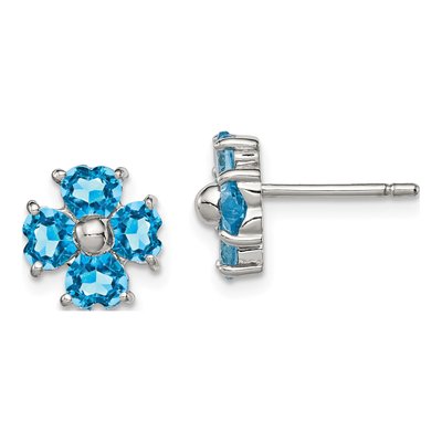 Sterling Silver Heart Swiss Blue Topaz Flower Stud Earrings