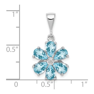 Sterling Silver Sky Blue Topaz & Diamond Flower Pendant – view 4