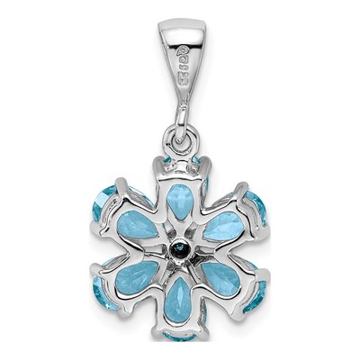 Sterling Silver Sky Blue Topaz & Diamond Flower Pendant – view 5