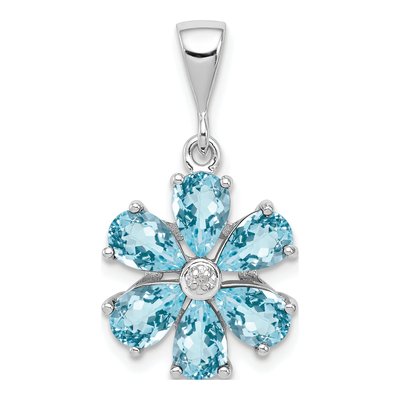 Sterling Silver Sky Blue Topaz & Diamond Flower Pendant