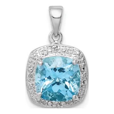 Sterling Silver Swiss Blue Topaz & Diamond Pendant