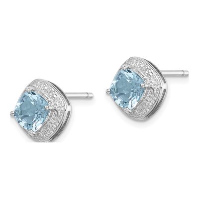 Sterling Silver Cushion Sky Blue Topaz & Diamond Stud Earrings – view 3