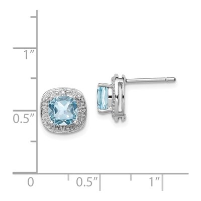 Sterling Silver Cushion Sky Blue Topaz & Diamond Stud Earrings – view 5