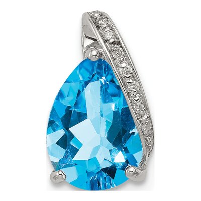 Sterling Silver Swiss Blue Topaz & Diamond Pear Pendant