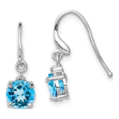 Sterling Silver Swiss Blue Topaz & Diamond Wire Dangle Earrings