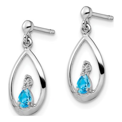 Sterling Silver Swiss Blue Topaz & Diamond Dangle Earrings – view 3