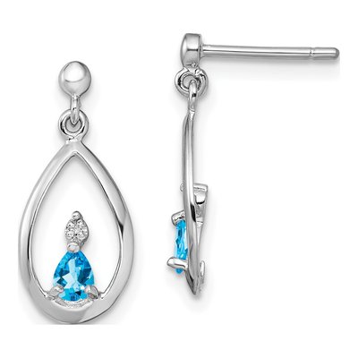 Sterling Silver Swiss Blue Topaz & Diamond Dangle Earrings