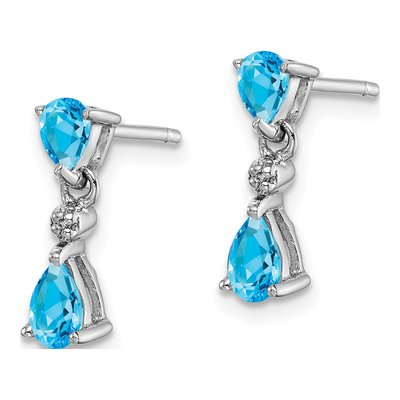 Sterling Silver Swiss Blue Topaz & Diamond Dangle Earrings – view 3