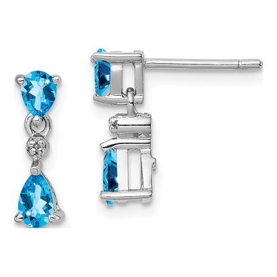 Sterling Silver Swiss Blue Topaz & Diamond Dangle Earrings