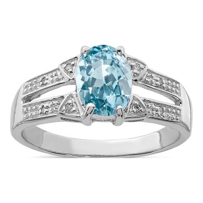 Sterling Silver Swiss Blue Topaz & Diamond Ring