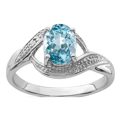 Sterling Silver Swiss Blue Topaz & Diamond Ring