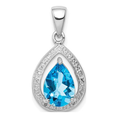 Sterling Silver Swiss Blue Topaz & Diamond Pendant