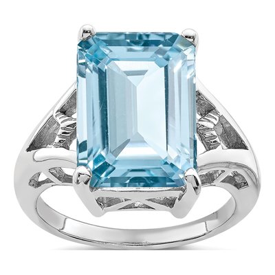 Sterling Silver Swiss Blue Topaz & Diamond Ring
