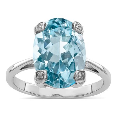 Sterling Silver Swiss Blue Topaz & Diamond Ring