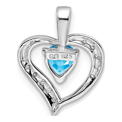 Sterling Silver Swiss Blue Topaz & Diamond Heart Pendant – view 5