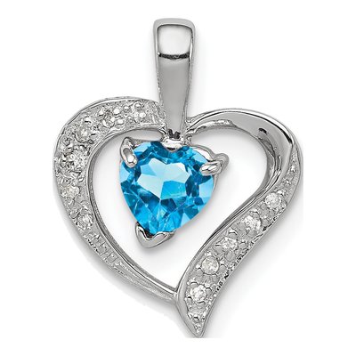 Sterling Silver Swiss Blue Topaz & Diamond Heart Pendant