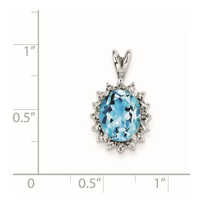 Sterling Silver Swiss Blue Topaz & Diamond Oval Pendant – view 4