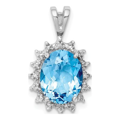Sterling Silver Swiss Blue Topaz & Diamond Oval Pendant