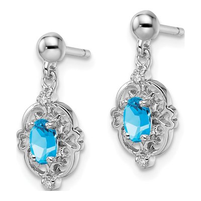 Sterling Silver Swiss Blue Topaz & Diamond Dangle Earrings – view 3