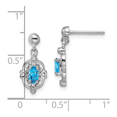 Sterling Silver Swiss Blue Topaz & Diamond Dangle Earrings – view 5