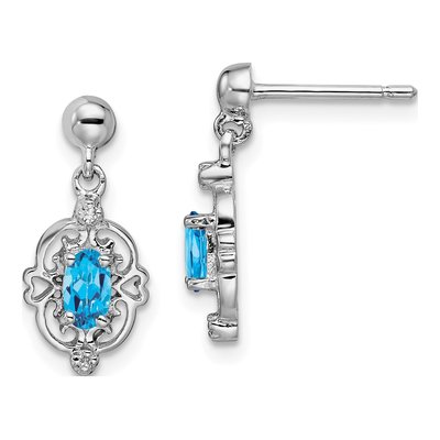 Sterling Silver Swiss Blue Topaz & Diamond Dangle Earrings