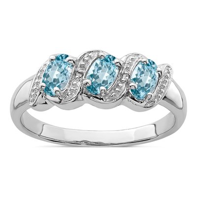 Sterling Silver Swiss Blue Topaz & Diamond Ring