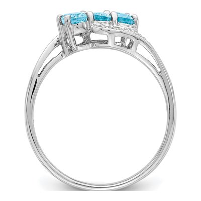 Sterling Silver Swiss Blue Topaz & Diamond 3-Stone Ring – view 3