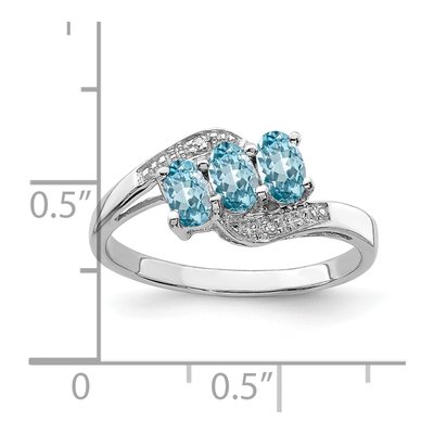 Sterling Silver Swiss Blue Topaz & Diamond 3-Stone Ring – view 4