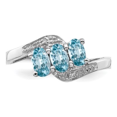 Sterling Silver Swiss Blue Topaz & Diamond 3-Stone Ring – view 6