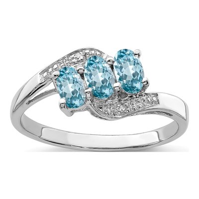 Sterling Silver Swiss Blue Topaz & Diamond 3-Stone Ring