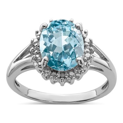 Sterling Silver Swiss Blue Topaz & Diamond Ring