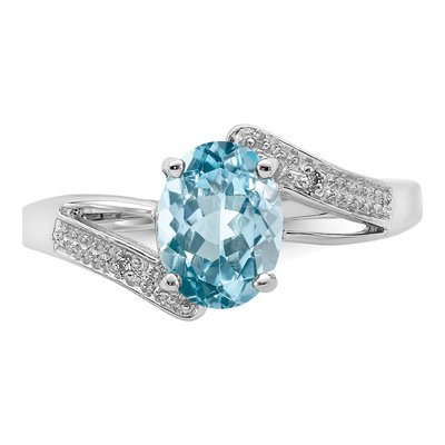 Sterling Silver Swiss Blue Topaz & Diamond Ring – view 6