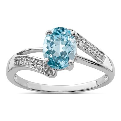 Sterling Silver Swiss Blue Topaz & Diamond Ring