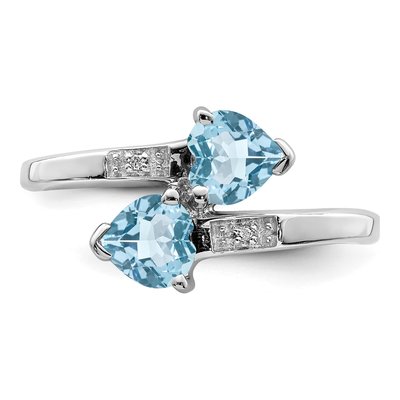 Sterling Silver Swiss Blue Topaz & Diamond Heart Ring – view 6