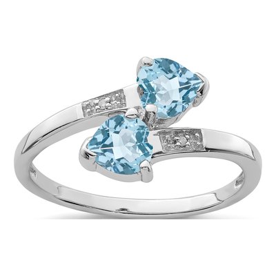 Sterling Silver Swiss Blue Topaz & Diamond Heart Ring