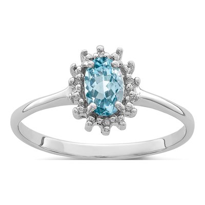 Sterling Silver Swiss Blue Topaz & Diamond Ring