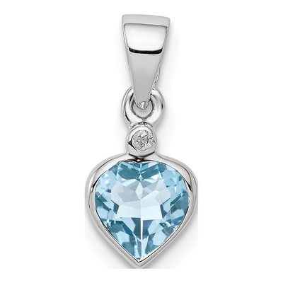 Sterling Silver Sky Blue Topaz & Diamond Heart Pendant