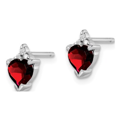 Sterling Silver Garnet & Diamond Heart Stud Earrings – view 3